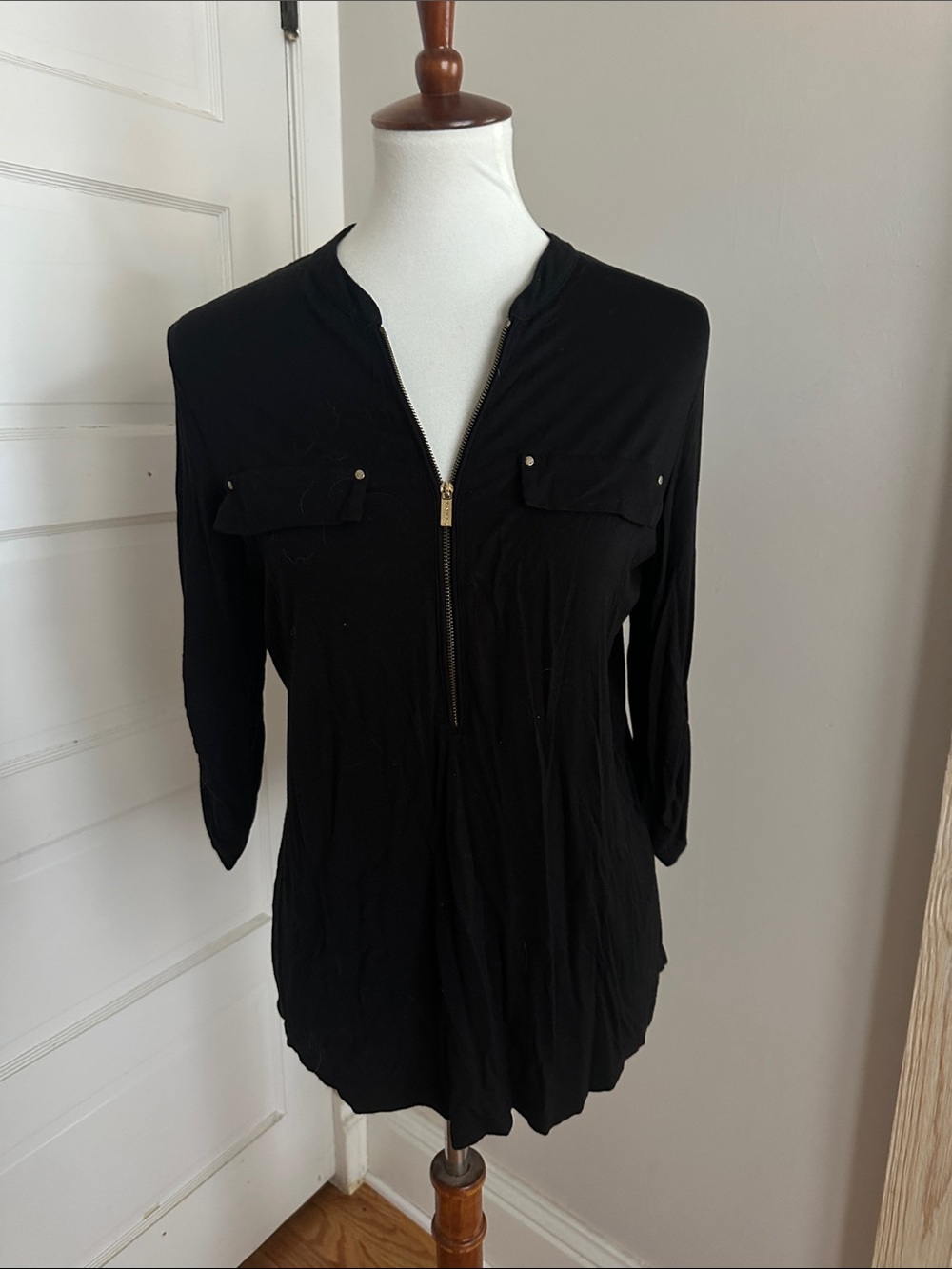 Calvin Klein Black Zip-Front Tunic with Chest Flap Pockets
